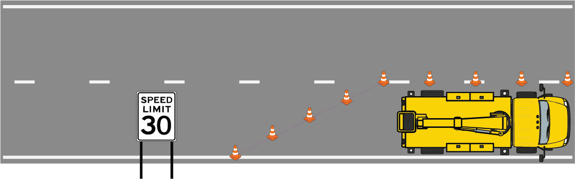 Bad taper with cones crowded into a short abrupt merge