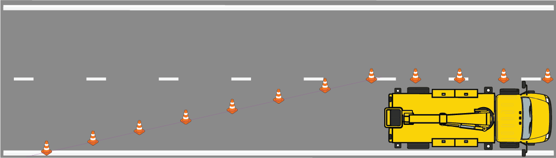 Good taper with cones spread out in a long gradual merge