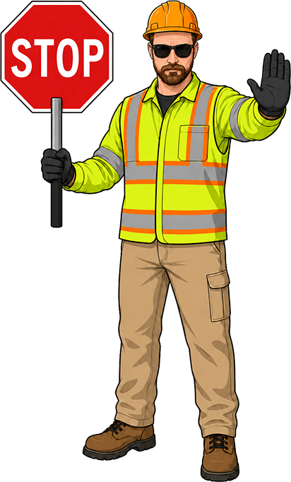 Flagger holding a STOP paddle